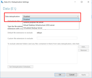 Server 2016 Disable Dedupe