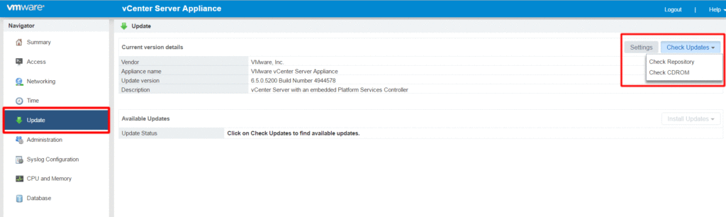 VCSA Check Updates