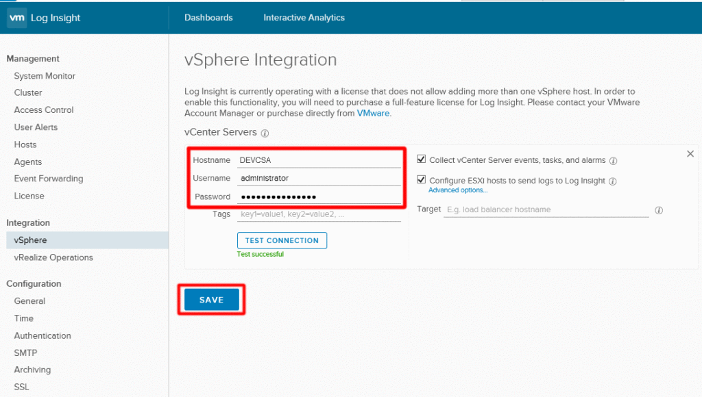 Insight vSphere Integration