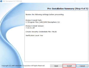 Navisphere CLI Install Summary