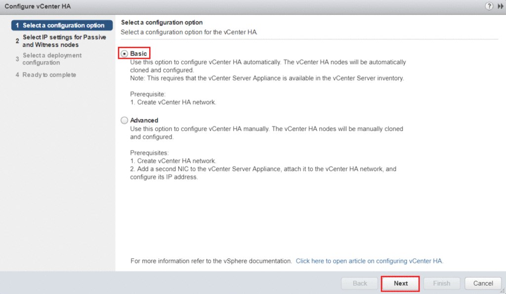 vCenter HA Configuration