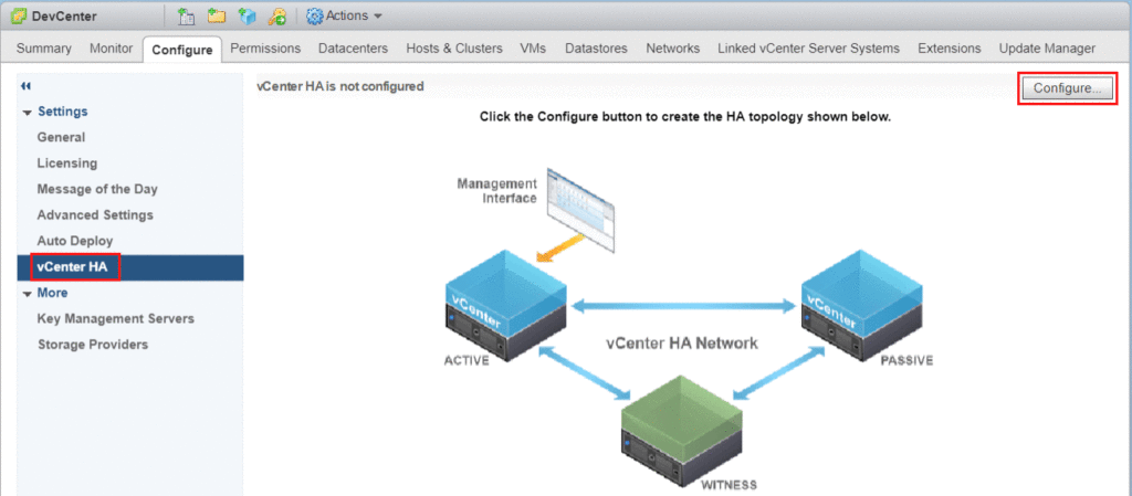 vCenter HA Configure