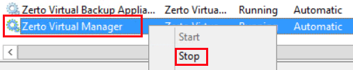 Zerto Service Stop