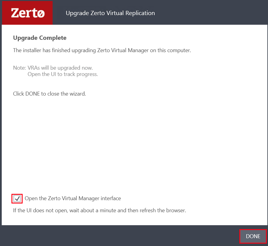 Zerto Upgrade Complete