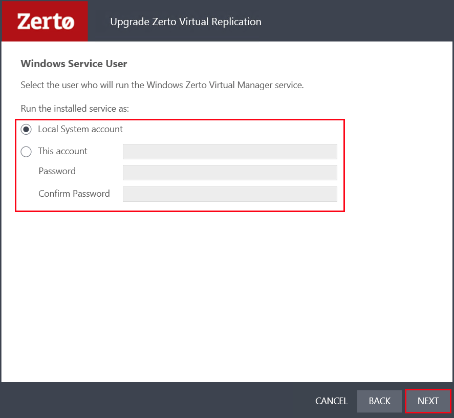 Zerto Upgrade Windows SA