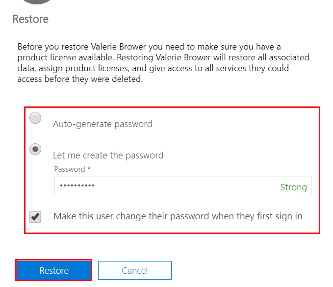 365 Restore Password