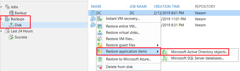 Veeam Restore AD Object