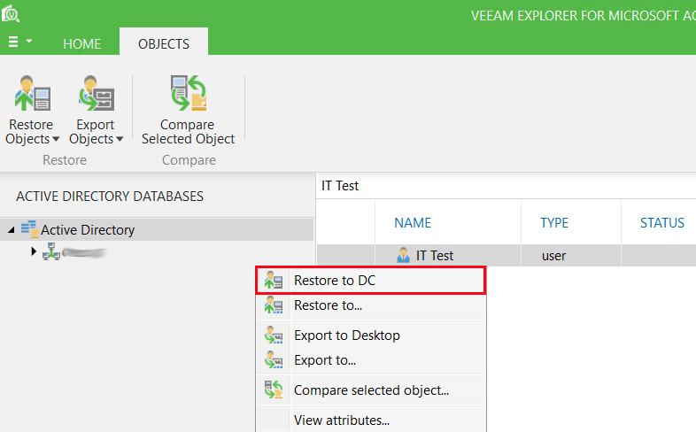 Veeam Restore to DC