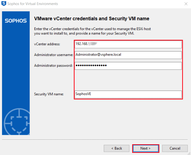 Sophos VE vCenter